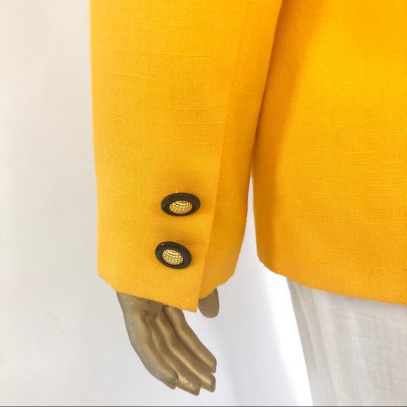 VINTAGE JACQUELINE FERRAR BRIGHT YELLOW 3-BUTTON BLAZER 6 - Picture 5 of 6